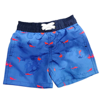 Short de bain Magic Water Reveal Boys Board Short bleu uni avec broderie requin et cordon de serrage blanc réglable pour les vacances d'été à la mer