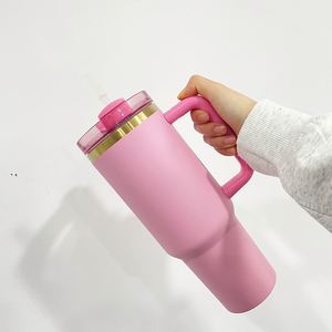 Vaso Térmico de Acero Inoxidable de Doble Pared con Asa y Popote, Chapado en Oro, de 40oz, para Exteriores, con Diseño de Logotipo Personalizado H2.0, para Grabado - Product Image 5