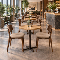 Chaises de restaurant en bois avec assise rembourrée en tissu, personnalisables, fabrication OEM en Chine, sans accoudoirs, pieds évasés, pour salle à manger, café, projet commercial