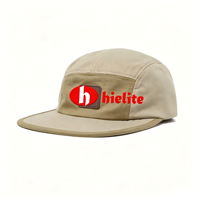 Casquette de camping 5 panneaux personnalisée de haute qualité, en tissu recyclé, avec patch brodé color block et visière plate, pour la vente en gros