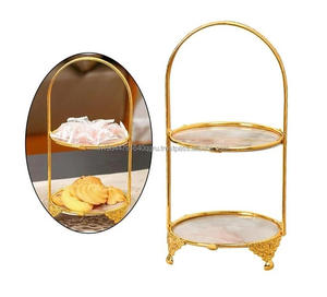 Hotel y decoración del hogar hecho a mano decorativo 2 niveles soporte de pastel de Metal con mármol blanco superior Soporte de servidor de pastel de boda - Product Image 3