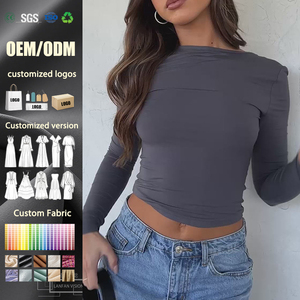 Fabricants de vêtements personnalisés unisexe été Patchwork Fitness décontracté Stretch entraînement dos ouvert manches courtes doux lâche haut court - Product Image 1