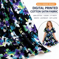 Tissu satiné en coton imprimé réactif, impression personnalisée, 100% coton, tissu satiné en mètres pour robe femme, production en gros, MOQ
