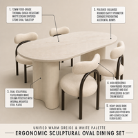 Table à manger ovale en dalle de roche française, petite taille, luxe léger, haut de gamme, moderne, simple, style nordique, crème, gain de place