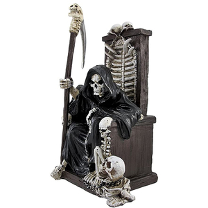 Statue personnalisée en résine, peinte à la main, style gothique artistique, représentant un squelette du Maître des Ténèbres, le Grim Reaper, sur trône, avec une faucille, pour décoration d'Halloween et thème mort. - Product Image 4