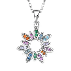 Customized Design Classic 925 Silver Charm Pendants Colored Gemstone 5A Zircon Flower Shape Women's Pendant Jewelry