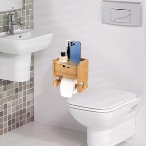 Bamboo Wall Mounted Drawer Storage <b>Box</b> 8.7x6x9 Inch Bathroom Toilet Paper Holder Shelf Organizer - Product Image 3