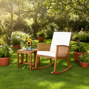 Ensemble de jardin et de terrasse en bois d'acacia, chaise à bascule et table, style traditionnel, meubles en bois massif - Product Image 3