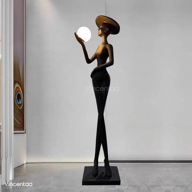 Vincentaa Wholesale Indoor Sculpture Decor Floor Sculpture Figberglass Luxury Decorative Sculpture Lighting