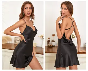 Hot girl cowl neck strappy Sexy Slim Satin Hanging slip Dress womens cross back fit Dress