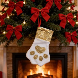 Nueva Llegada: Calcetines Navideños Ecológicos Rojos y Grises con Forma de Huella de Perro, Decoración Peluda para Ambiente Festivo - Product Image 3
