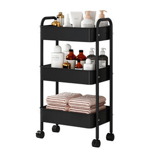 Directe Fabrieksverkoop-Slanke Metalen 4-wielige 3-laags Multifunctionele Ruimte Besparen Keuken Rollende <span class=keywords><strong>Trolley</strong></span> Kar Met Voedselcontainer - Product Image 5