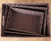 Paniers de rangement multifonctionnels rectangulaires en nylon tissé, écologiques, pour étagères, organisateur de salle de bain, empilables avec poignées