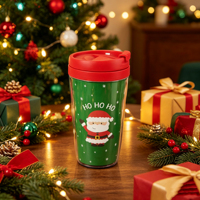 Mug de voyage isotherme à double paroi Père Noël 250 ml/8 oz HO HO HO Gobelet réutilisable en plastique avec couvercle rabattable pour les fêtes