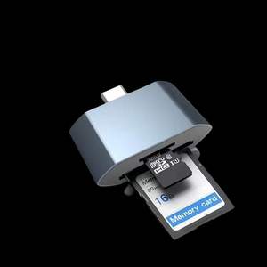 Pembaca kartu aluminium 2 dalam 1, pembaca kartu aluminium ukuran Mini 2 dalam 1 untuk iPhone dan USB-C, mudah dibawa, kartu CF instalasi eksternal - Product Image 2