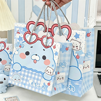 Sacs cadeaux en papier doux et mignons à motif cœur de phoque, sacs fourre-tout japonais bleu clair à carreaux imprimés pour offrir en cadeau d'anniversaire