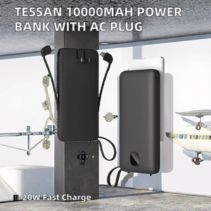 Batterie externe portable pliable <span class=keywords><strong>TESSAN</strong></span> 10000mAh 20W avec prise CA, charge rapide, batterie lithium 18650, port USB unique pour iPhone 16/15/ Voyage - Product Image 2
