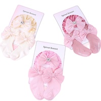 Conjunto de Gorro de Encaje con Lazo de Diamantes para Bebé Recién Nacido, Calcetines Transpirables de Punto Doble, Gorro de Cartón para Bebé