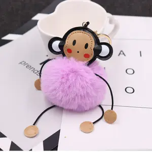 HY חמוד קריקטורה קוף כדור שיער מחזיק מפתחות עור קוף בובת תליון נשים תיק בעלי חיים קטיפה