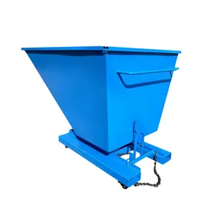 Keranjang sampah pabrik ember miring dilapisi biru forklift pembuangan mandiri keranjang sampah sendiri