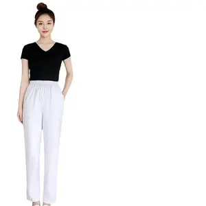 Pantalon d'infirmière blanc, pantalon de travail d'hiver épais à taille élastique, pantalon bleu grande taille, uniforme médical pour femmes, pantalon de travail - Product Image 2