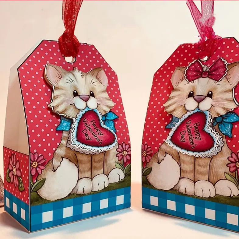 Valentine Kitty Treat Box, Día de San Valentín Fiesta Favor Wrapper Box Cute Kitty Valentine