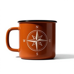 Navigation Theme Metal Camp Cup Custom Logo Printing Heavy Duty Iron Enamel <b>Mug</b> Featuring Compass Rose Artwork Unbreakable - Product Image 1