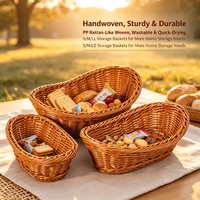 PP Rattan Geweven Opbergmand Set, 3 Maten Ovale Handgeweven Mand voor Keuken Brood Fruit Snoep & Badkamer Organizer