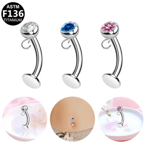 Anneau de nombril en titane avec boule et cristaux sertis, bijou de piercing tendance pour usage quotidien - Product Image 3
