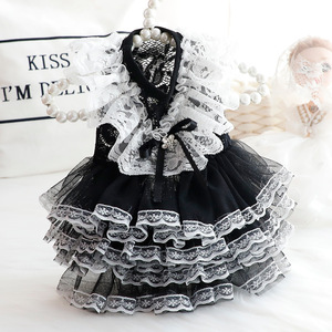 Robe noire en dentelle pour chien, avec volants, style princesse mignon, pour petits animaux de compagnie, vêtements de printemps et d'été, en Polyester - Product Image 1