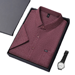Camisa de Negocios para Hombre de Verano, Sólida, Transpirable, de Seda de Morera Tejida, Mezcla de Lino y Poliéster, Manga Corta, con Botones Delanteros, 180g - Product Image 1