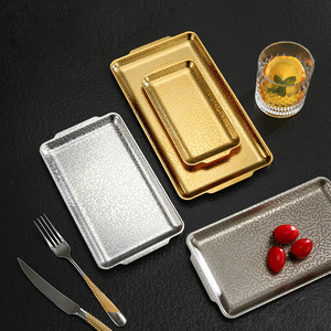 Stainless Steel Rectangular Serving <b>Tray</b> With Hammered Pattern For Korean <b>BBQ</b> Snack Vegetable Hot Pot Use - Product Image 2