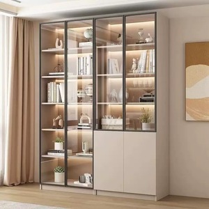 軽贅沢デザイン木製ワードローブキャビネット、高級ガラス扉とLEDライト付き収納ワードローブ（家庭用寝室向け） - Product Image 3