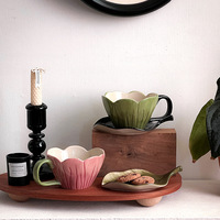 Tasse à café et soucoupe en céramique avec fleur de tulipe, ensemble de tasses à eau, tasses à expresso avec soucoupe, rétro créatif