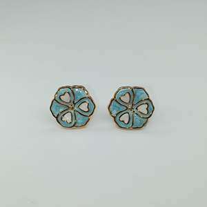 Fashion <b>Stud</b> <b>Earrings</b> 316L Stainless Steel PVD Gold Plating <b>Blue</b> Flower Design For Women - Product Image 1