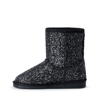 Bottes d'hiver mi-mollet noires à paillettes, doublure chaude en peluche, semelle antidérapante, chaussures d'hiver tendance pour le quotidien et l'extérieur