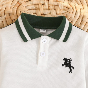 Herfst Lente Casual Sportpak Voor Baby Jongens Joker Stijl Contrast Polo Kraag Paardrijden Afdrukken Kinderen Kleding Capuchon - Product Image 3