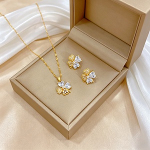 Parure en Cuivre Plaqué Or avec Zircon, Chaîne en Acier Inoxydable, Boucles d'Oreilles Fleur et Papillon, Collier, Bijoux pour Femme, Mariage, Fiançailles - Product Image 6