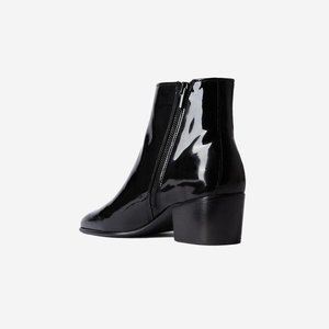 Nouvelle collection Bottes de luxe pour femmes imperméables antidérapantes en <span class=keywords><strong>cuir</strong></span> verni <span class=keywords><strong>noir</strong></span> à talon épais bout carré fermeture éclair à la cheville - Product Image 4