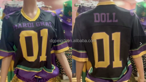 ชุดเซ็ต 2 ชิ้นสำหรับผู้หญิง PEEQI สไตล์เซ็กซี่สำหรับงานมาร์ดิกราส์ เสื้อเจอร์ซีย์แขนสั้นทรงโอเวอร์ไซส์และกางเกงขาสั้นปักเลื่อม ชุดลำลองสไตล์สตรีทแวร์สำหรับผู้หญิง - Product Image 5