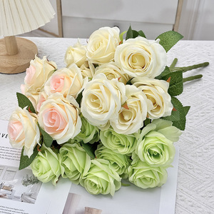 Ramo de Rosas Artificiales de 9 Cabezas, de Seda, Alta Simulación, Decoración de Escritorio, Estilo Clásico para Bodas - Product Image 1