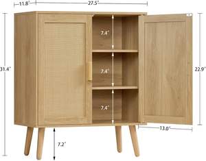 Gabinete de ratán, gabinete de buffet de aparador con 2 estantes y puertas, gabinete de almacenamiento bohemio, gabinete de acento - Product Image 3