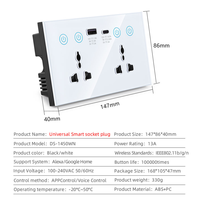Interrupteur intelligent WiFi, prise murale, norme universelle, panneau en verre trempé, prise intelligente, télécommande, appareils intelligents pour la maison