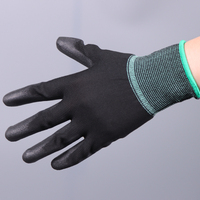 Gants de protection anti-poussière de haute qualité en PU noir tricoté, modèle G-089, tricot 13 aiguilles, épaisseur 0,9-1 mm, pour salle blanche