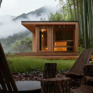 Cabine de sauna extérieure en bois de pruche, 6000 Watts, chauffage à pierres volcaniques, usage familial et hôtelier - Product Image 1