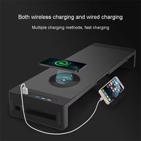 Support de bureau multifonctionnel 15W à chargement sans fil pour moniteur de bureau Support PC rapide à 2 tiroirs avec support de téléphone Nouveau produit
