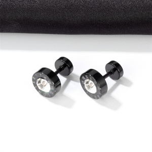 Pendientes de Estilo Punk con Números Romanos, Acero Inoxidable, Baño Negro, Cristal Redondo, Joyería de Moda, Accesorios para Hombre - Product Image 4