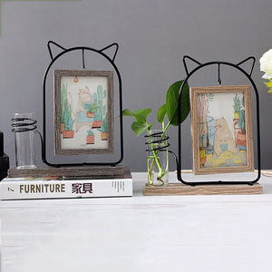 HOT Frame Iron Picture With Wooden Double-Sided Hanging and Glass Vase for Home Tabletop <b>Decoration</b> - Product Image 4