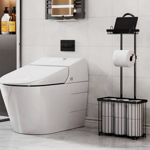 Porte-rouleau de <span class=keywords><strong>papier</strong></span> <span class=keywords><strong>toilette</strong></span> autoportant moderne à 3 niveaux en métal avec distributeur de rouleaux et étagère de rangement, style Reserve - Product Image 5