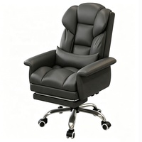 Chaise de bureau de direction ergonomique moderne en PU de haute qualité, dossier haut, base en acier inoxydable, pivotante, hauteur réglable, chaise PC grise